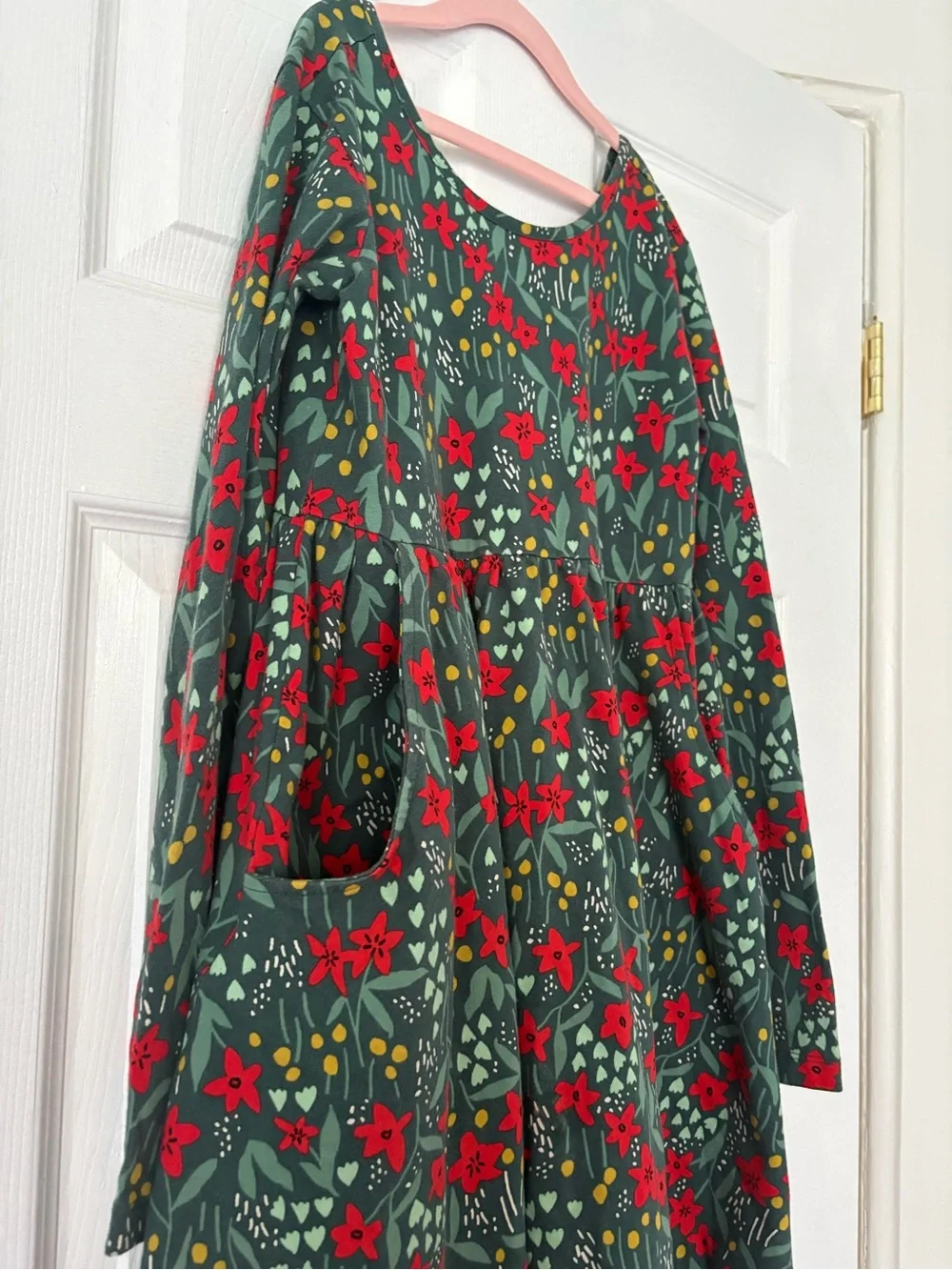 Hanna Andersson Floral Pocket Dress Long Sleeve Girls 150 12 Organic Cotton